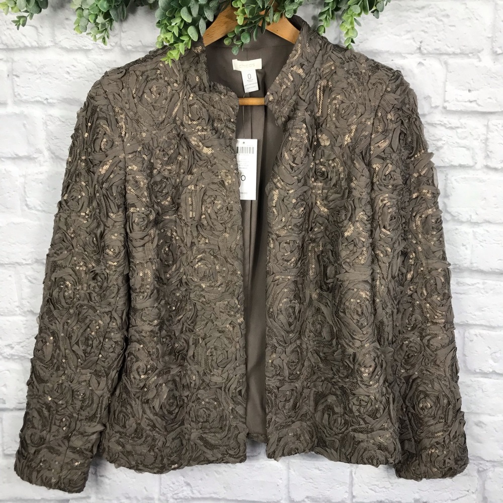 NWT CHICO’S Sequined Beige Blazer | Size 0